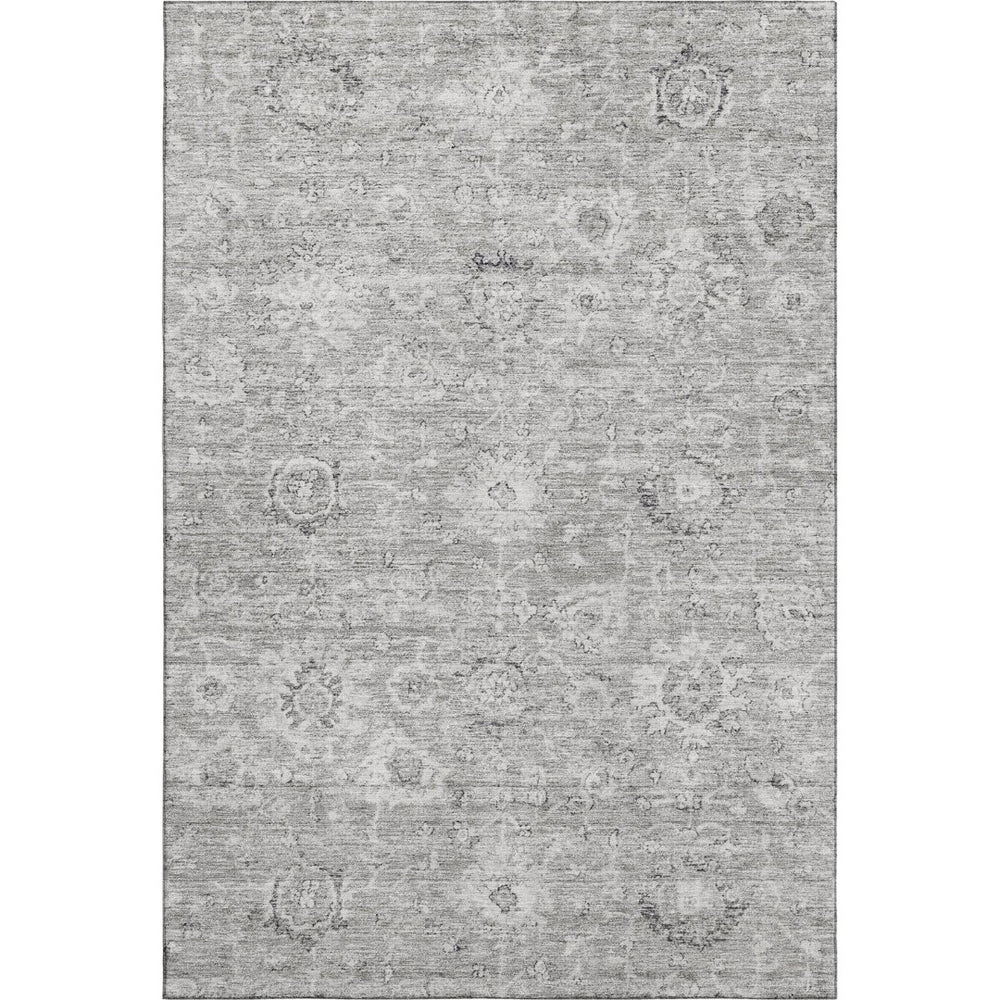 HomeRoots 8' X 10' Gray and Silver Damask Area Rug - Durable, Washable, UV-Protected for Elegant Living Spaces 684062