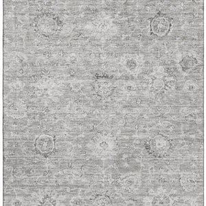 HomeRoots 8' X 10' Gray and Silver Damask Area Rug - Durable, Washable, UV-Protected for Elegant Living Spaces 684062