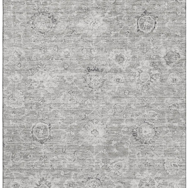 HomeRoots 8' X 10' Gray and Silver Damask Area Rug - Durable, Washable, UV-Protected for Elegant Living Spaces 684062