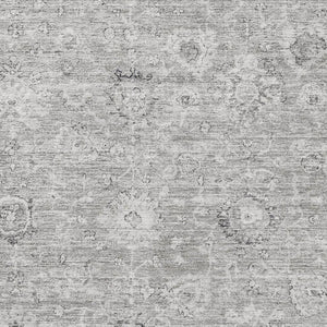HomeRoots 9' X 12' Gray and Silver Damask Area Rug - Elegant, Washable, UV-Protected for Family-Friendly Spaces 684063