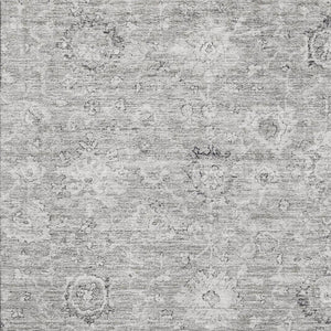 HomeRoots 10' X 14' Gray and Silver Damask Area Rug - Stylish, Washable, UV-Protected for Busy Homes! 684064