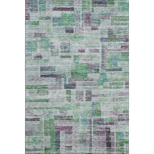 HomeRoots 5' X 8' Vibrant Artichoke Green, Purple & Teal Striped Washable Area Rug with UV Protection Features 684066