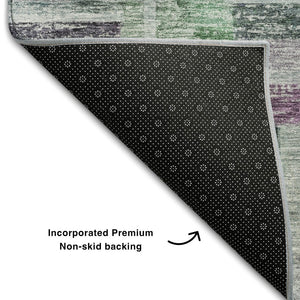 HomeRoots 8' Vibrant Artichoke Green, Purple & Teal Striped Round Rug - Washable, UV Protected, Durable Design 684067