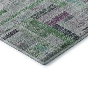 HomeRoots 8' Vibrant Artichoke Green, Purple & Teal Striped Round Rug - Washable, UV Protected, Durable Design 684067