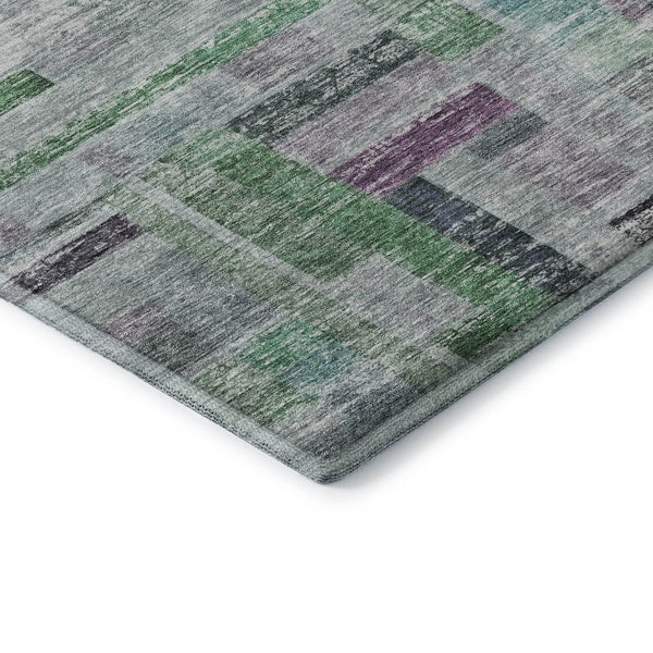 HomeRoots 8' Vibrant Artichoke Green, Purple & Teal Striped Round Rug - Washable, UV Protected, Durable Design 684067