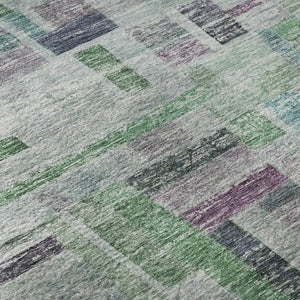 HomeRoots 8' Vibrant Artichoke Green, Purple & Teal Striped Round Rug - Washable, UV Protected, Durable Design 684067
