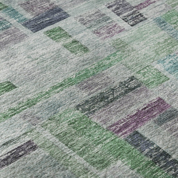 HomeRoots 8' Vibrant Artichoke Green, Purple & Teal Striped Round Rug - Washable, UV Protected, Durable Design 684067