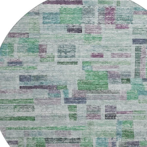 HomeRoots 8' Vibrant Artichoke Green, Purple & Teal Striped Round Rug - Washable, UV Protected, Durable Design 684067