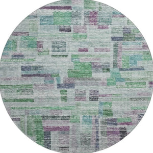 HomeRoots 8' Vibrant Artichoke Green, Purple & Teal Striped Round Rug - Washable, UV Protected, Durable Design 684067