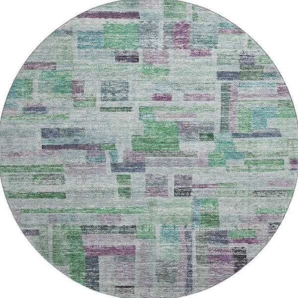 HomeRoots 8' Vibrant Artichoke Green, Purple & Teal Striped Round Rug - Washable, UV Protected, Durable Design 684067