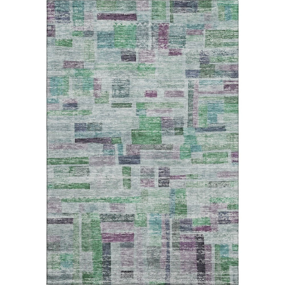 HomeRoots 8' X 10' Vibrant Artichoke Green, Purple & Teal Striped Washable Area Rug with UV Protection & Soft Pile 684068