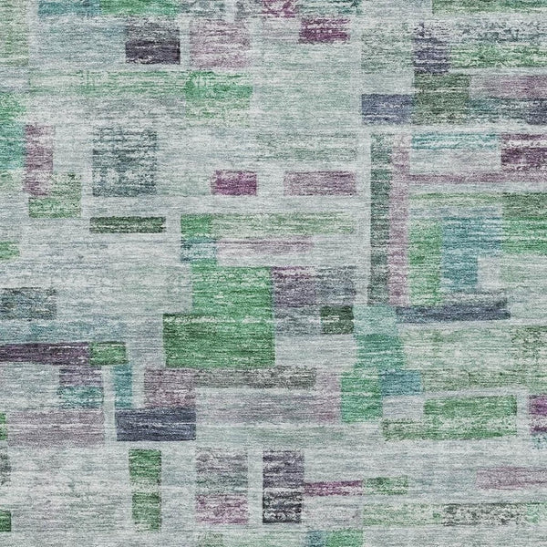 HomeRoots 8' X 10' Vibrant Artichoke Green, Purple & Teal Striped Washable Area Rug with UV Protection & Soft Pile 684068