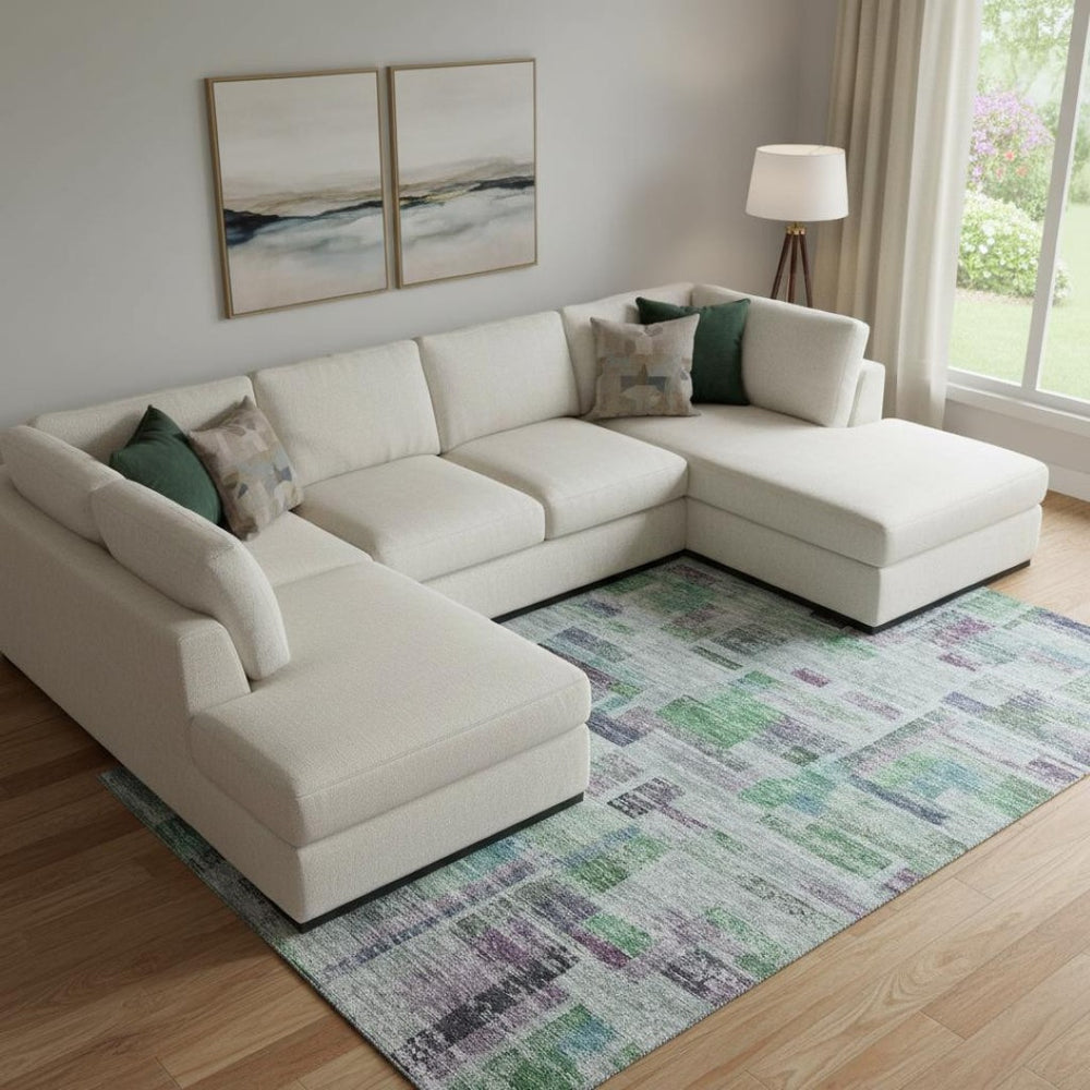 HomeRoots 9' X 12' Artichoke Green, Purple & Teal Striped Washable Area Rug with UV Protection for Homes 684069