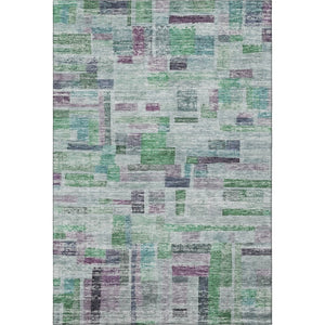 HomeRoots 9' X 12' Artichoke Green, Purple & Teal Striped Washable Area Rug with UV Protection for Homes 684069