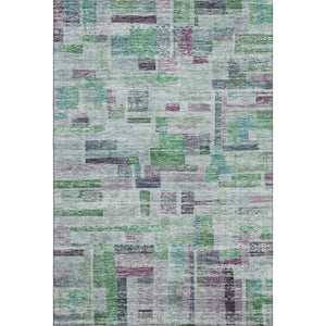HomeRoots 10' X 14' Artichoke Green Purple Teal Striped Washable Area Rug with UV Protection for Family Spaces 684070