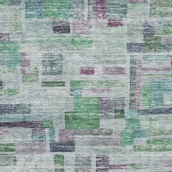 HomeRoots 10' X 14' Artichoke Green Purple Teal Striped Washable Area Rug with UV Protection for Family Spaces 684070