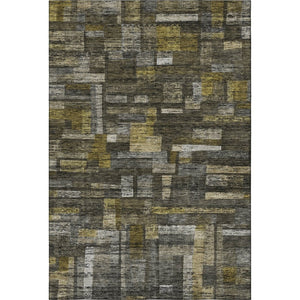 HomeRoots 8' X 10' Charcoal Gray & Gold Striped Washable Area Rug - UV Protected, Durable & Stain Resistant Design 684074