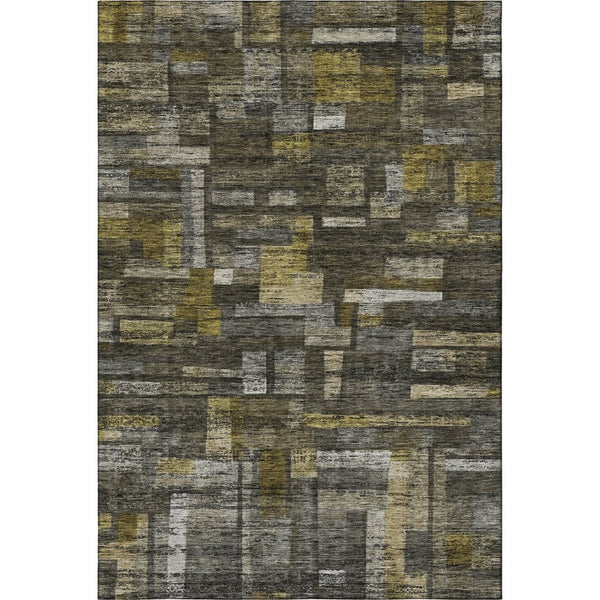 HomeRoots 9' Charcoal Gray & Gold Striped Washable Area Rug - Durable, UV Protected, Stylish for Busy Homes 684075