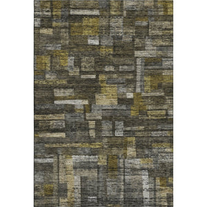 HomeRoots 10' Charcoal Gray & Gold Striped Washable Area Rug - Durable, UV-Protective, Stain-Resistant Design! 684076