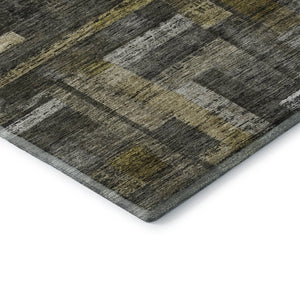 HomeRoots 10' Charcoal Gray & Gold Striped Washable Area Rug - Durable, UV-Protective, Stain-Resistant Design! 684076