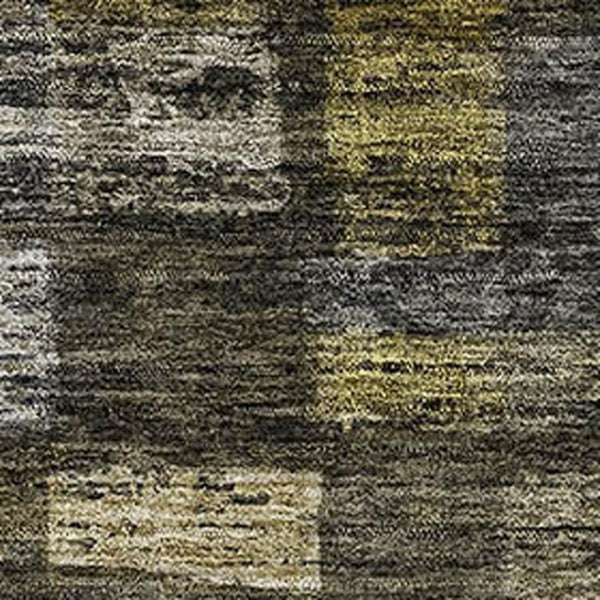 HomeRoots 10' Charcoal Gray & Gold Striped Washable Area Rug - Durable, UV-Protective, Stain-Resistant Design! 684076