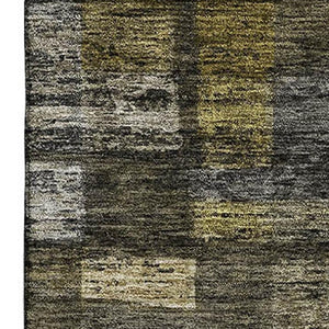 HomeRoots 10' Charcoal Gray & Gold Striped Washable Area Rug - Durable, UV-Protective, Stain-Resistant Design! 684076