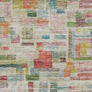 HomeRoots 5' X 8' Striped Washable Area Rug in Rust, Green & Teal - Durable, UV Protected, Pet Friendly Design! 684078