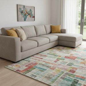 HomeRoots 8' X 10' Vibrant Rust Orange, Green & Teal Striped Area Rug – Washable, UV Protected & Pet Friendly! 684080