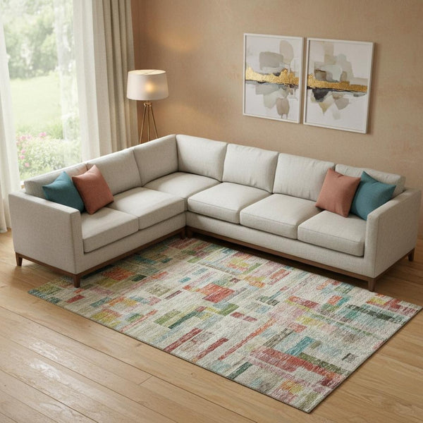 HomeRoots 9' Stylish Rust Orange, Green & Teal Striped Area Rug - Washable, Durable & UV-Protected for Homes 684081