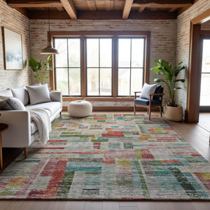 HomeRoots 9' Stylish Rust Orange, Green & Teal Striped Area Rug - Washable, Durable & UV-Protected for Homes 684081