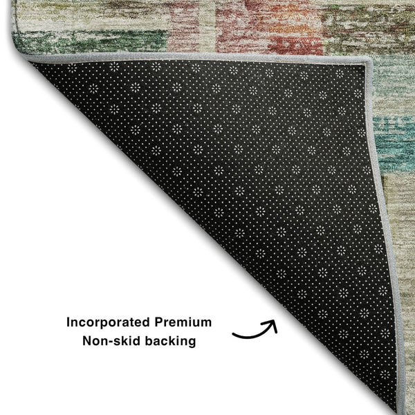 HomeRoots 9' Stylish Rust Orange, Green & Teal Striped Area Rug - Washable, Durable & UV-Protected for Homes 684081