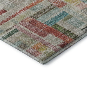 HomeRoots 9' Stylish Rust Orange, Green & Teal Striped Area Rug - Washable, Durable & UV-Protected for Homes 684081