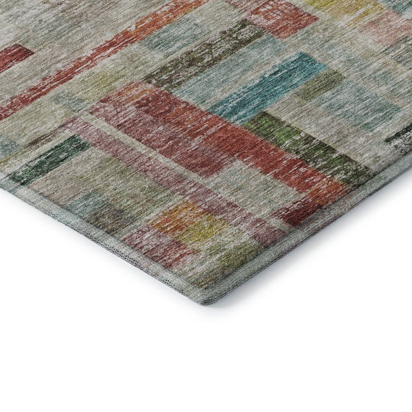 HomeRoots 9' Stylish Rust Orange, Green & Teal Striped Area Rug - Washable, Durable & UV-Protected for Homes 684081