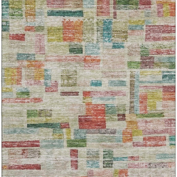 HomeRoots 9' Stylish Rust Orange, Green & Teal Striped Area Rug - Washable, Durable & UV-Protected for Homes 684081