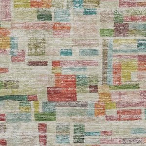 HomeRoots 10' Washable Area Rug in Rust Orange, Green & Teal Stripes - UV Protected, Durable & Easy Care! 684082