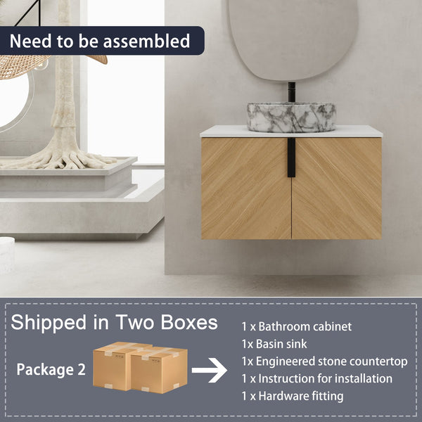 English Elm 30" Contemporary Bathroom Vanity With Art Sink, Wall-Mounted Design & Durable Plywood Construction W999S00446