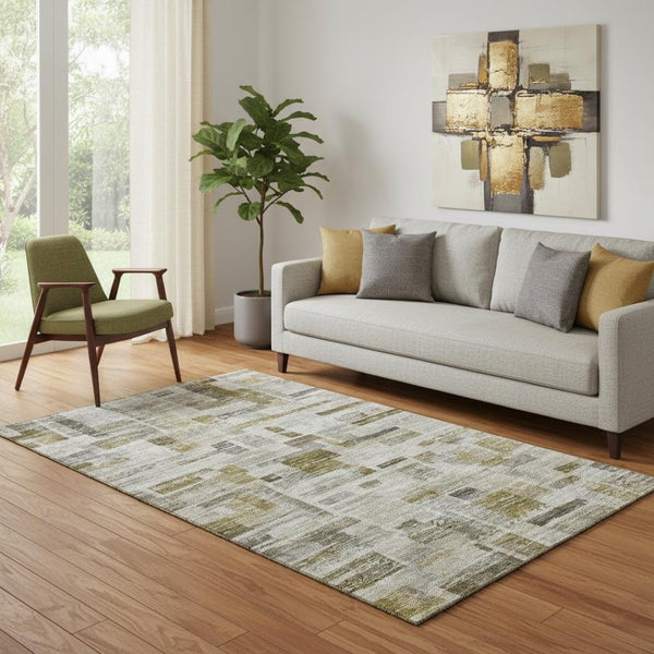 HomeRoots 5' X 8' Elegant Taupe Beige and Gold Striped Washable Area Rug with UV Protection for Family Homes 684084
