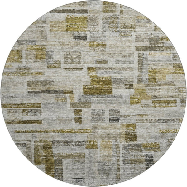 HomeRoots 8' Taupe Beige Gold Striped Washable Round Rug with UV Protection for High-Traffic Homes & Style 684085