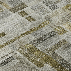 HomeRoots 8' Taupe Beige Gold Striped Washable Round Rug with UV Protection for High-Traffic Homes & Style 684085