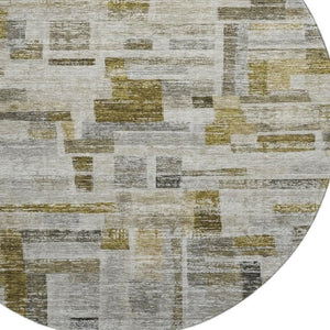 HomeRoots 8' Taupe Beige Gold Striped Washable Round Rug with UV Protection for High-Traffic Homes & Style 684085