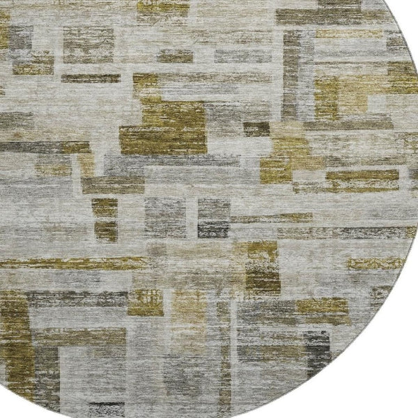 HomeRoots 8' Taupe Beige Gold Striped Washable Round Rug with UV Protection for High-Traffic Homes & Style 684085