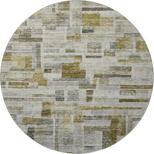 HomeRoots 8' Taupe Beige Gold Striped Washable Round Rug with UV Protection for High-Traffic Homes & Style 684085