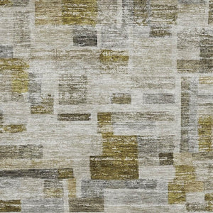 HomeRoots 8' x 10' Stylish Taupe Beige & Gold Striped Washable Area Rug with UV Protection for High Traffic Areas 684086