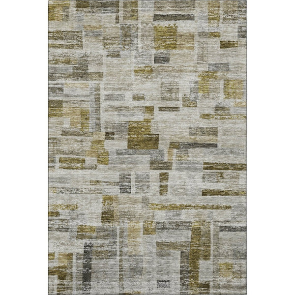 HomeRoots 8' x 10' Stylish Taupe Beige & Gold Striped Washable Area Rug with UV Protection for High Traffic Areas 684086