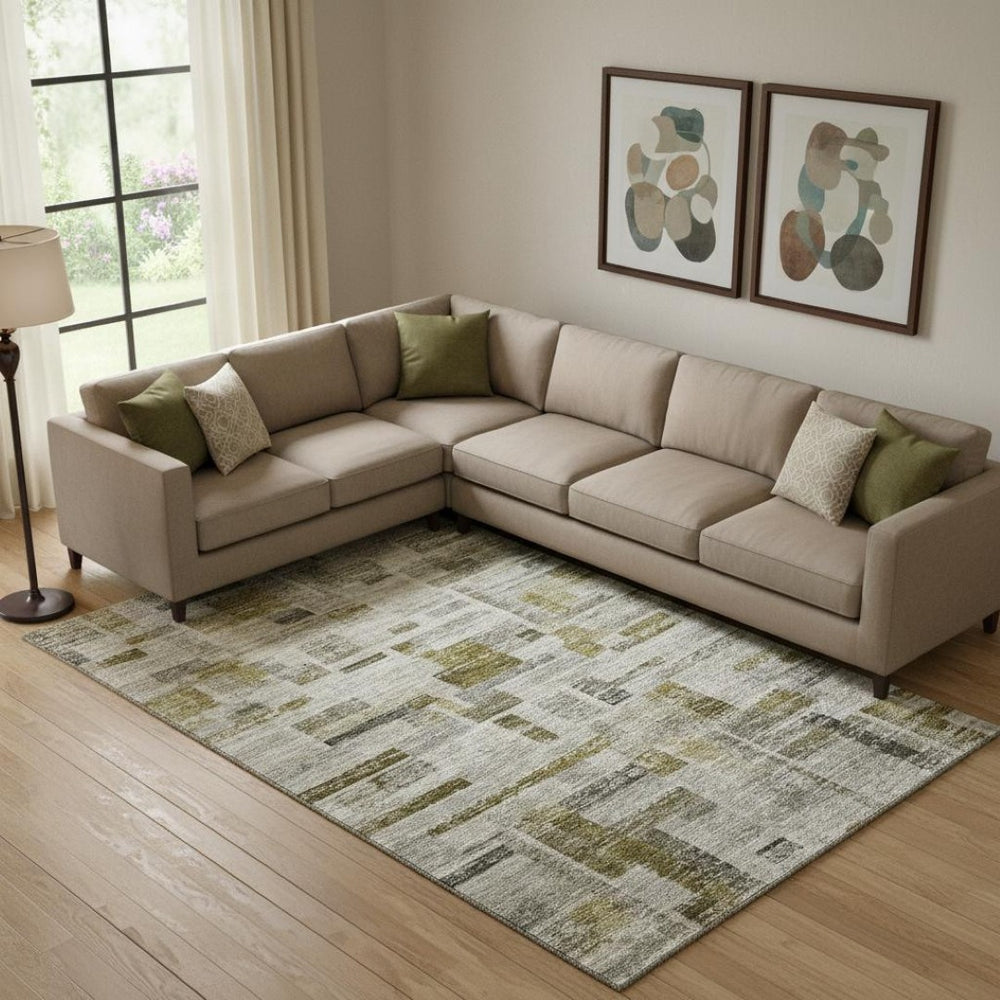 HomeRoots 9' X 12' Stylish Taupe Beige & Gold Striped Washable Area Rug with UV Protection for Any Space 684087