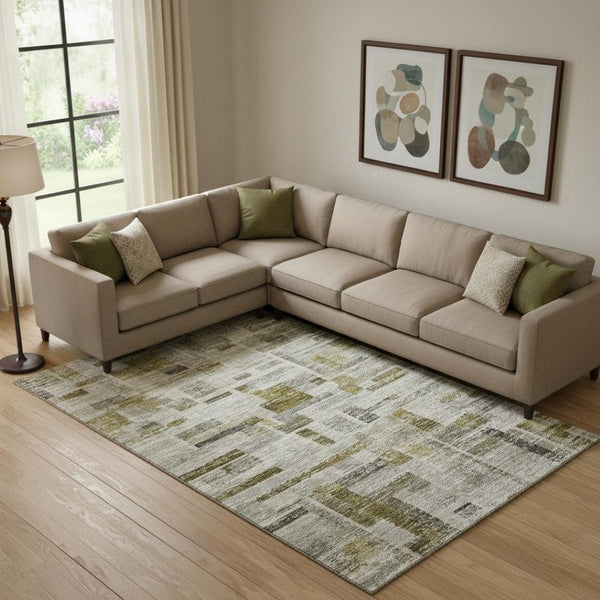 HomeRoots 9' X 12' Stylish Taupe Beige & Gold Striped Washable Area Rug with UV Protection for Any Space 684087