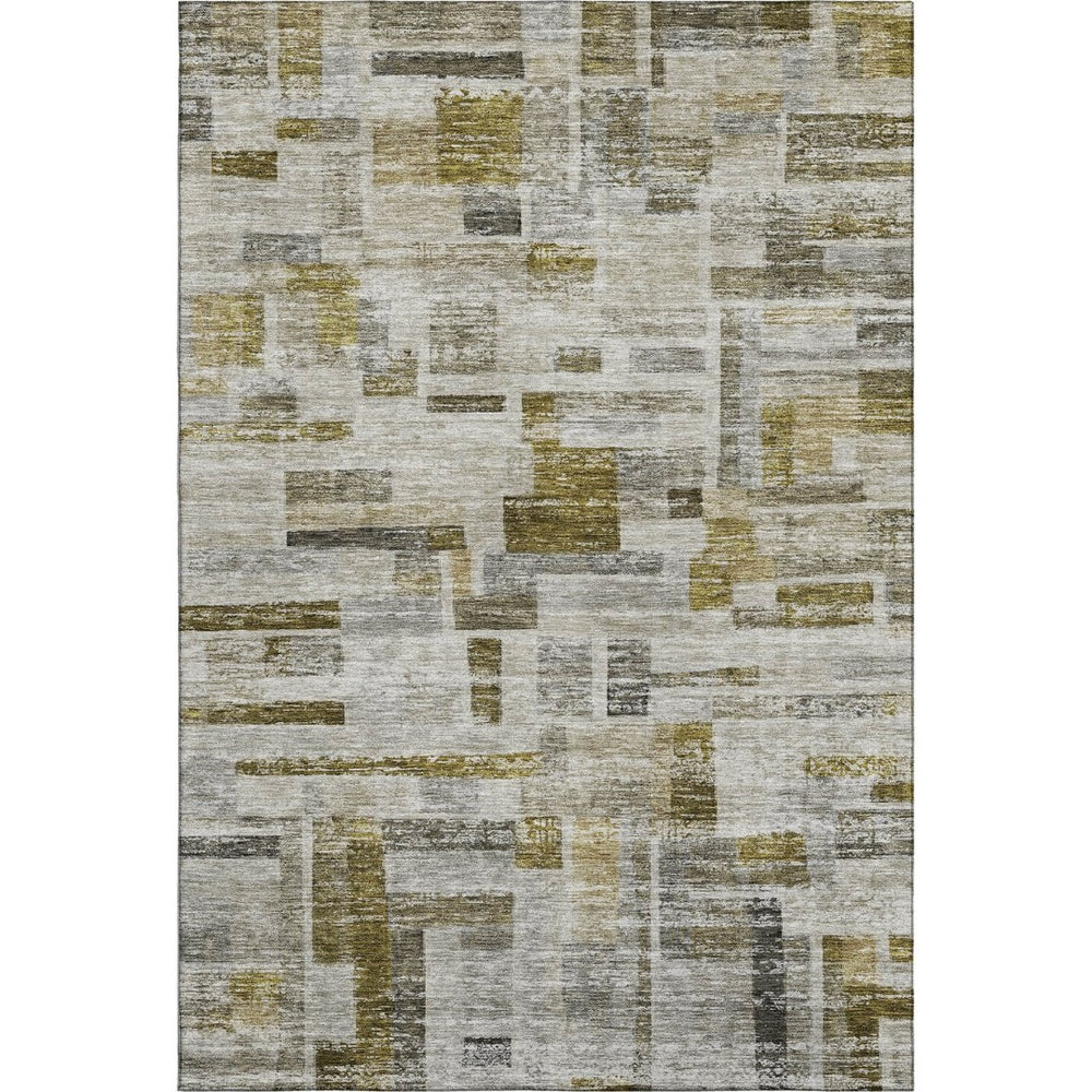 HomeRoots 9' X 12' Stylish Taupe Beige & Gold Striped Washable Area Rug with UV Protection for Any Space 684087