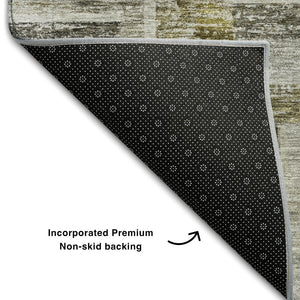 HomeRoots 9' X 12' Stylish Taupe Beige & Gold Striped Washable Area Rug with UV Protection for Any Space 684087