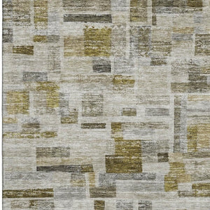 HomeRoots 9' X 12' Stylish Taupe Beige & Gold Striped Washable Area Rug with UV Protection for Any Space 684087