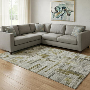 HomeRoots 10' X 14' Taupe Beige & Gold Striped Area Rug - Washable, Durable, Stain-Resistant with UV Protection 684088